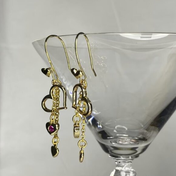 Hearts Galore Earrings Gold Plated Brass - Picture 3 of 5
